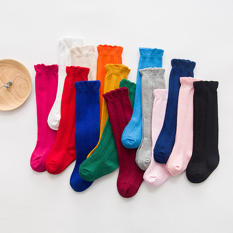 Baby Sock Oximeter - 女の赤ちゃんのための膝丈のコットンソックス,ダブルニードルフリルソックス,キャンディーカラー,プリンセスストッキング,1〜10歳の子供,秋