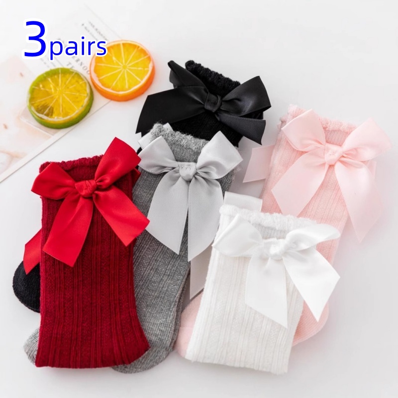 Baby Sock Oximeter - 3 ペア/セット女の赤ちゃん靴下ビッグリボンニーハイ子供のホームミッドふくらはぎプリンセスフロアソックスノンスリップ子供幼児ストッキング 0-3Y