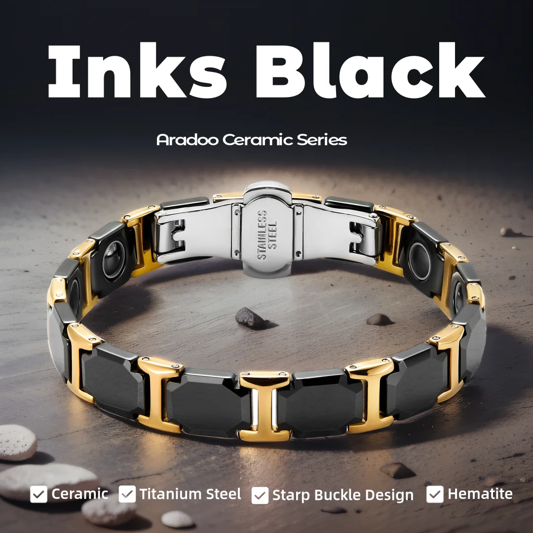 Meditation Headband Eeg - ARADOO セラミックチタン鋼エネルギーブレスレットストラップバックルデザインヘマタイト磁気パワーリストバンドジュエリーギフト