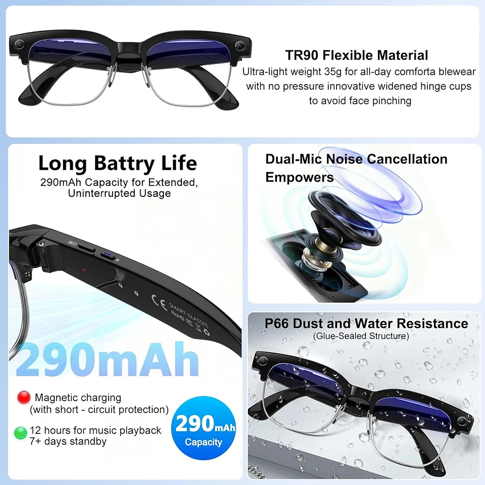 4KスマートAIグラス 8MPカメラ搭載 ビデオ録画 写真認 - Smart Glasses Lens のレビューと価格