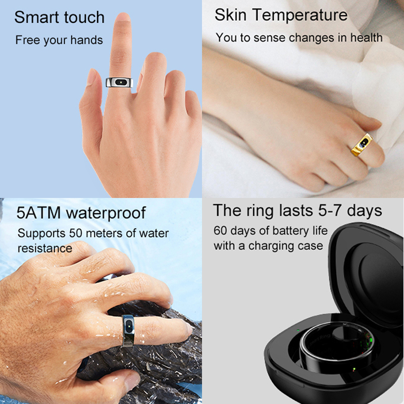 スマートリング男性女性用、充電ケース付き、タッチコントロール - Temperature Ring Skin のレビューと価格